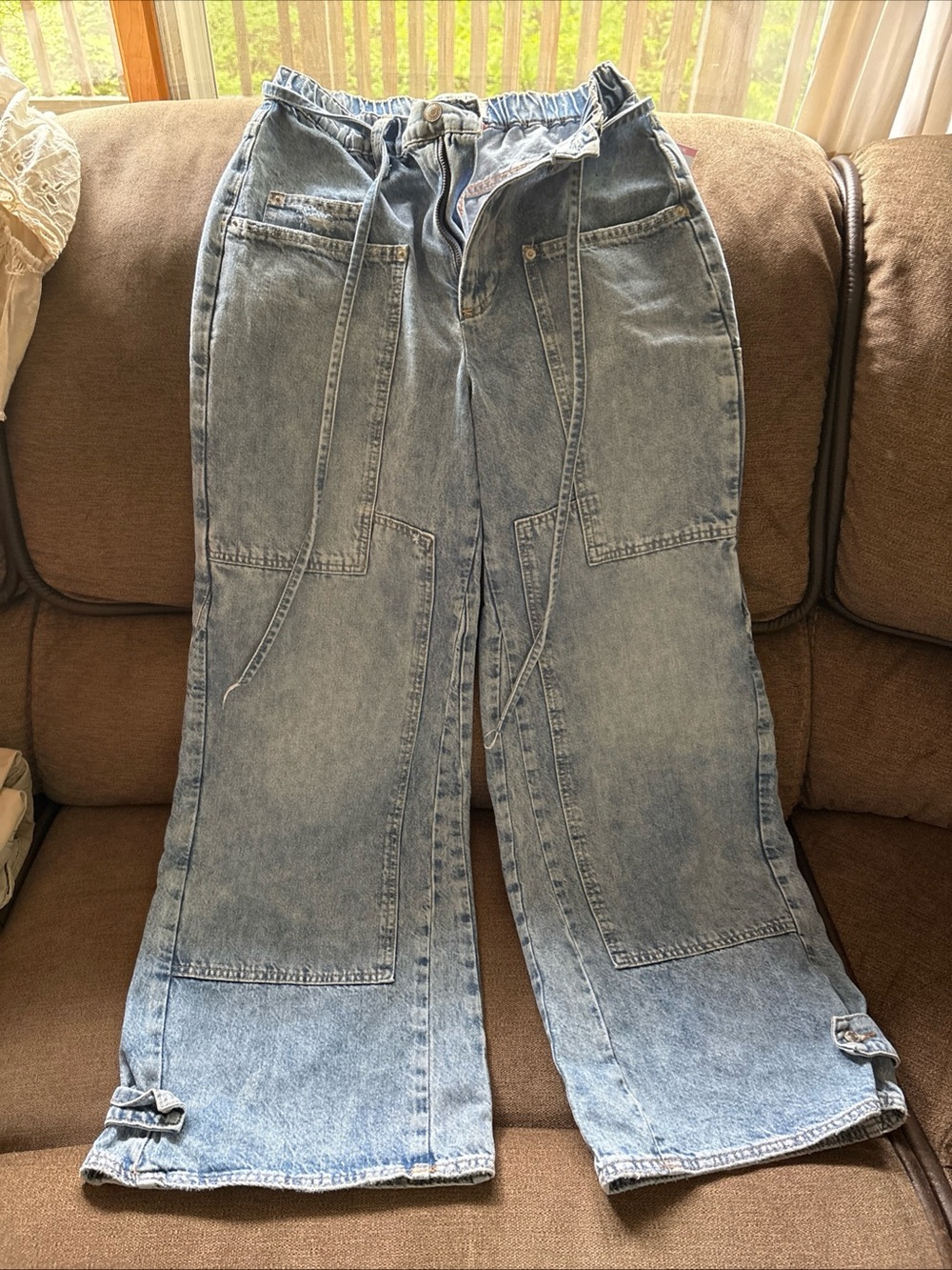 We The Free Free People CRVY Outlaw Wide Leg Carpenter Jeans Blue Womens Size XS